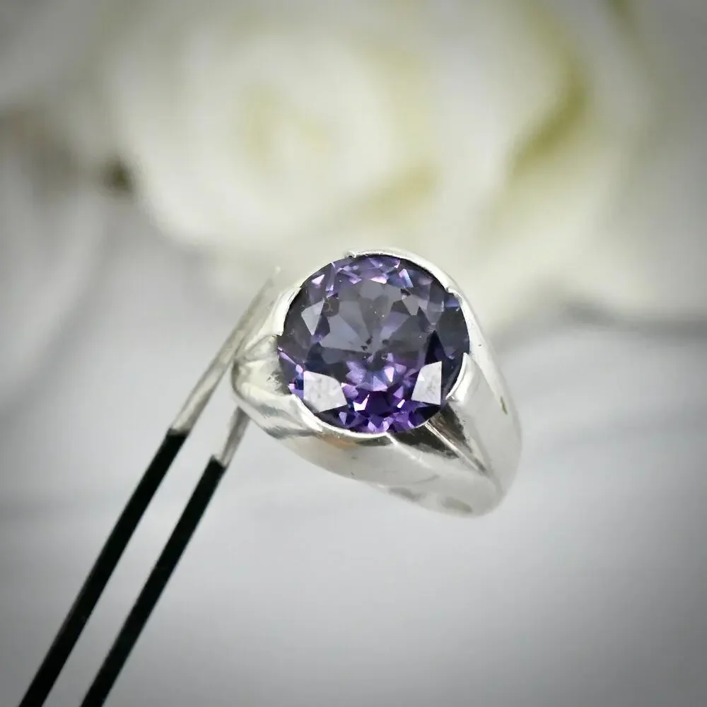 Vintage FRK Mexico 925 Silver Heavy Simulated Alexandrite Ring Unisex Size 9